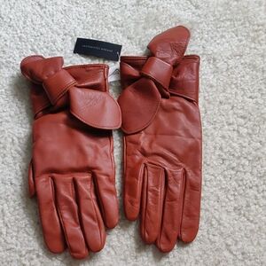 New!Banana Republic Classic Chestnut Goat Leather Bow Gloves Retro Cottage Core